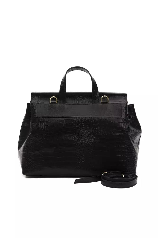 Black leather briefcase with gold hardware