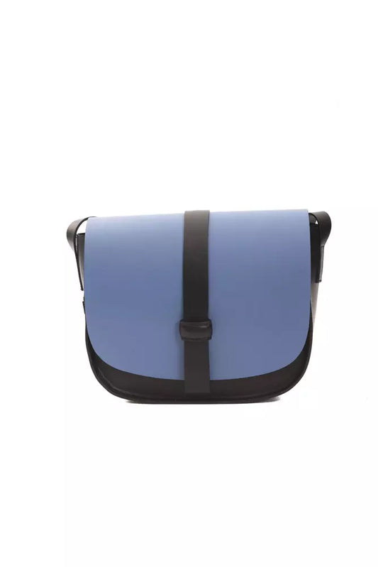 Blue messenger bag with black straps