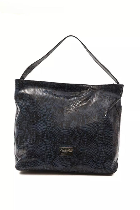 Blue handbag with a patterned design