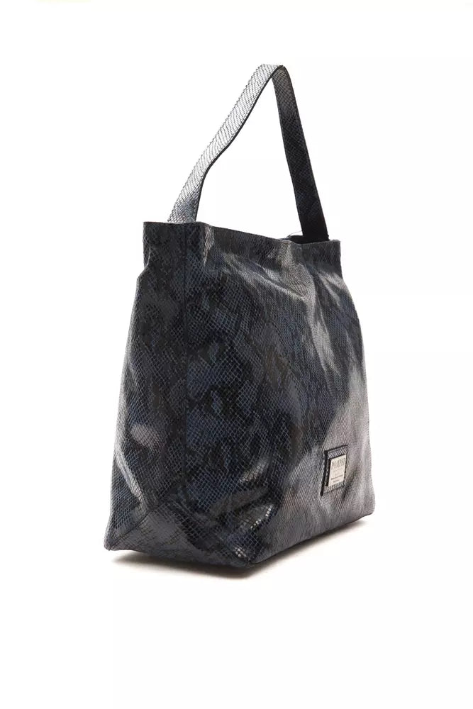 Black tote bag with a patterned design