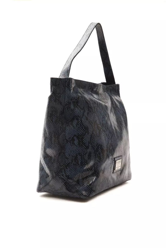 Black tote bag with a patterned design