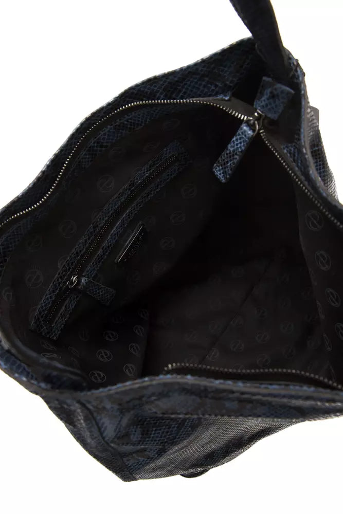 Blue denim bag with zippered compartments
