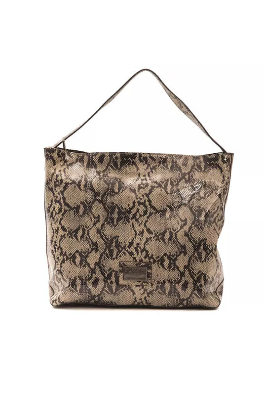 Snake print handbag with metal accents