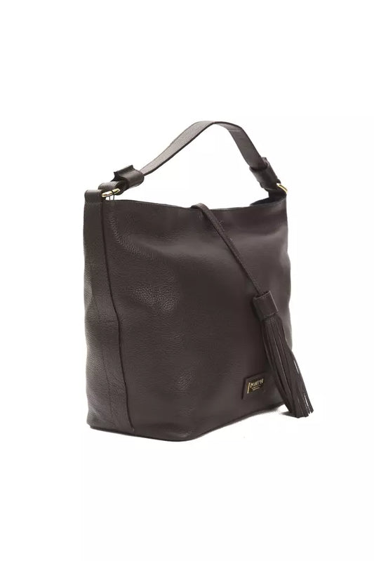 Brown leather handbag with long strap
