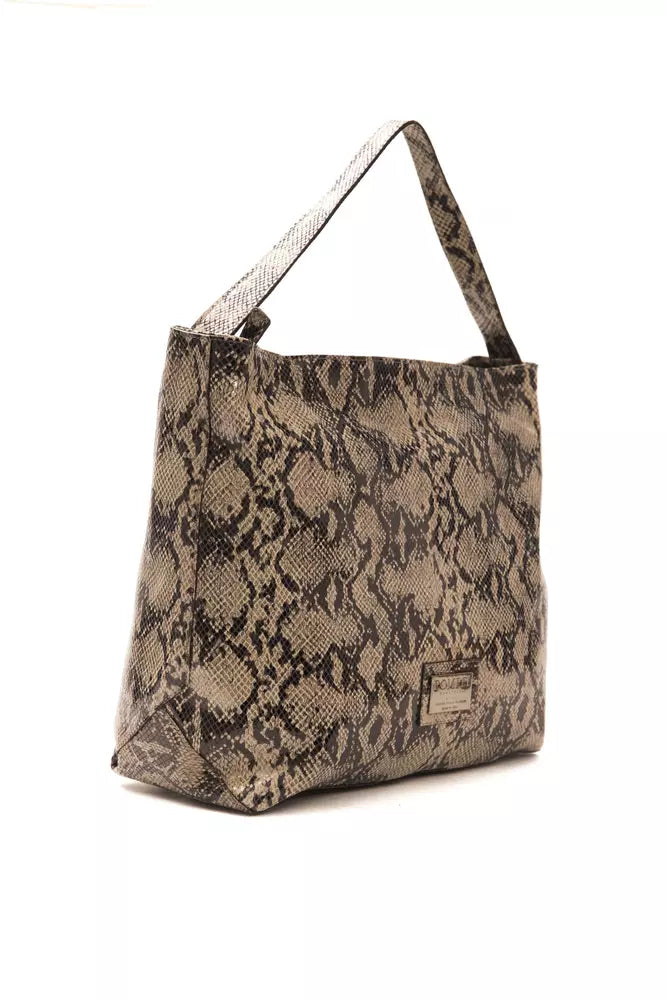 Brown snake skin patterned handbag