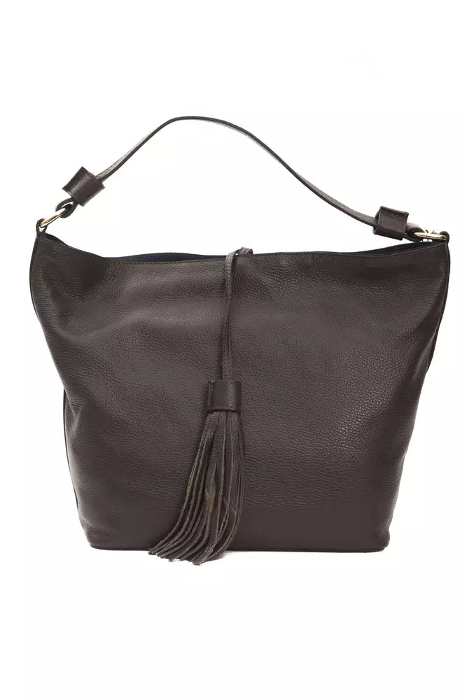 Black leather handbag with fringe detailing