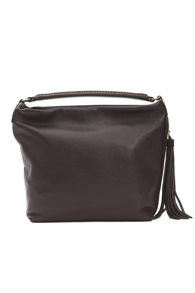 Brown leather crossbody bag with long strap