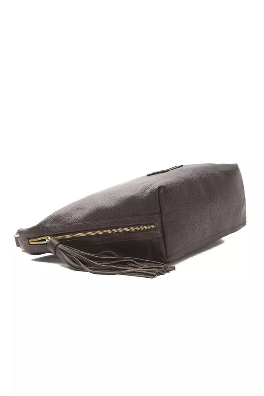 Brown leather wallet with gold zipper