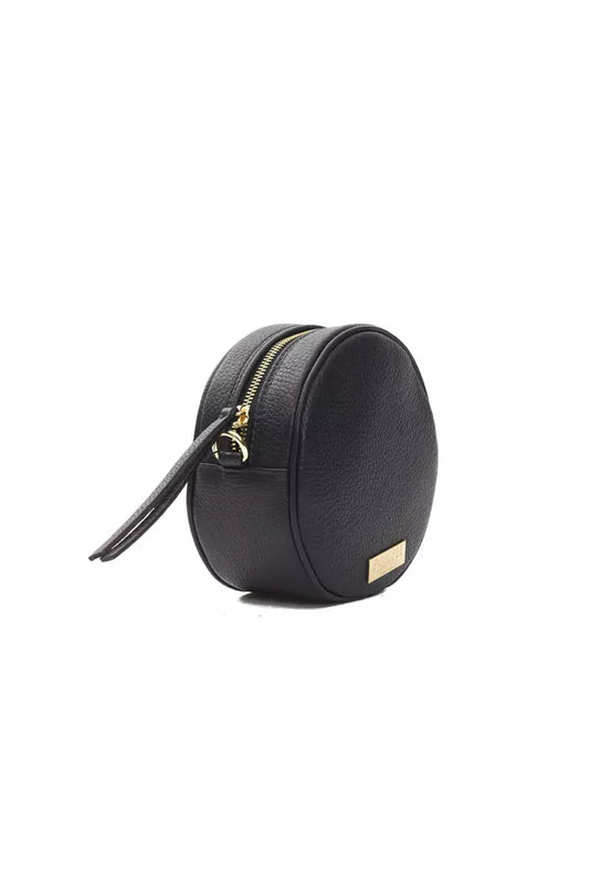 Black leather wallet with gold zipper pull