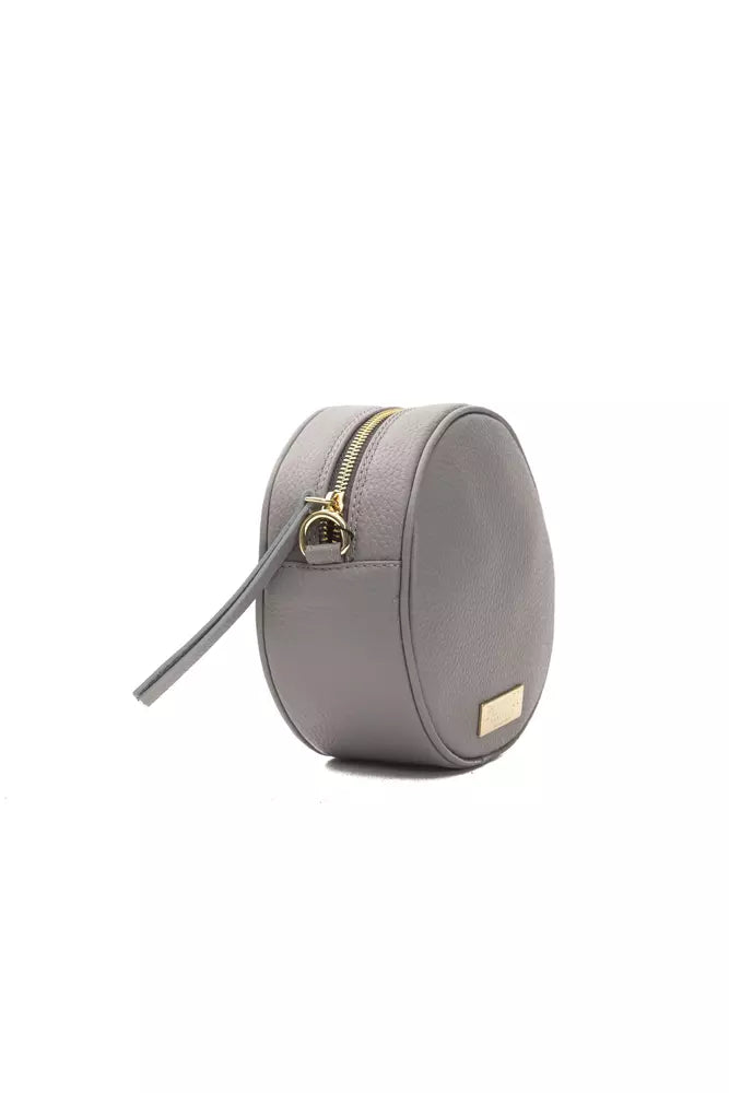 Small round leather wallet with a gold zipper pull