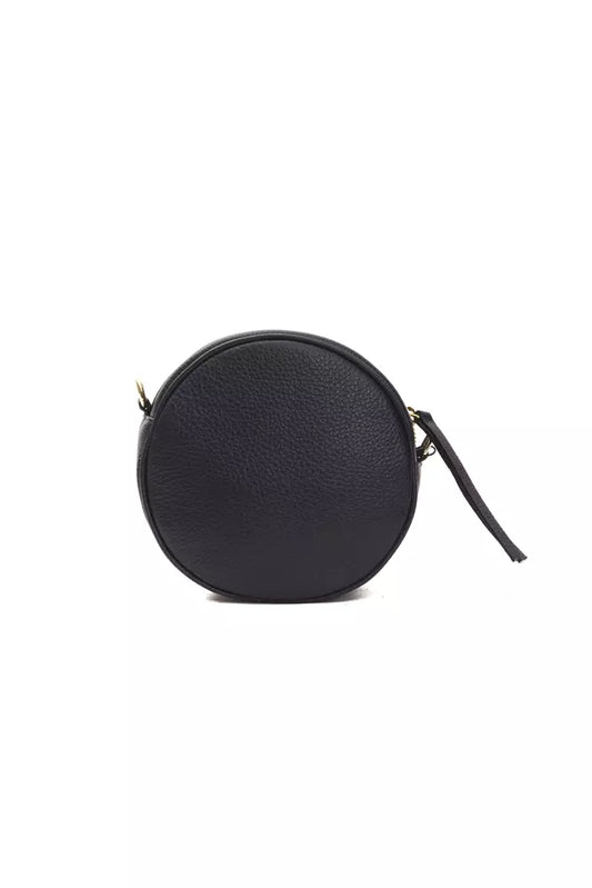 Black leather handbag with gold accents