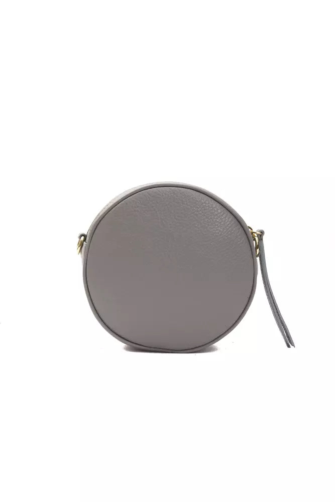 Round sunglasses case in brown leather with gold accents