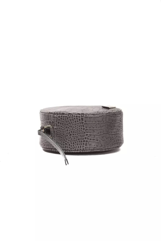 Small round leather wallet with a zipper closure