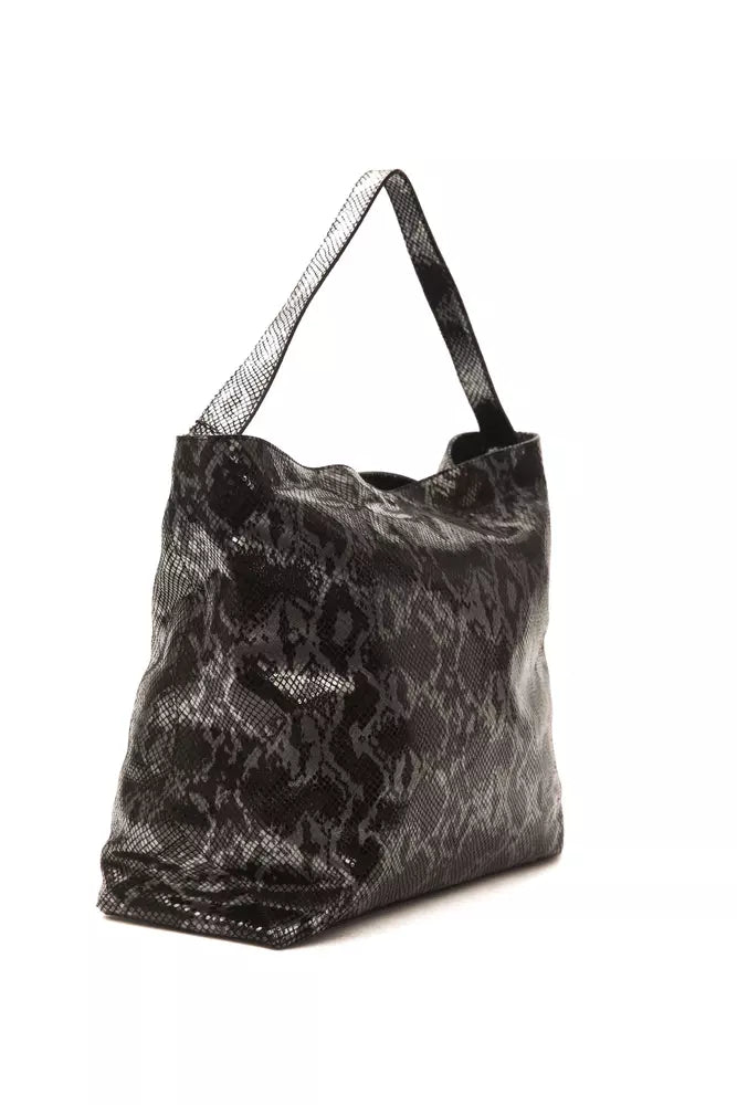 Black handbag with patterned design