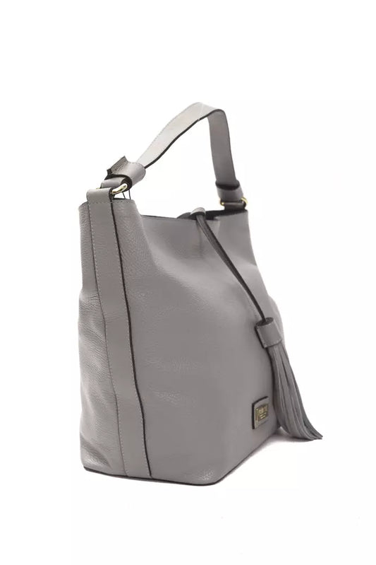 Grey leather handbag with two straps