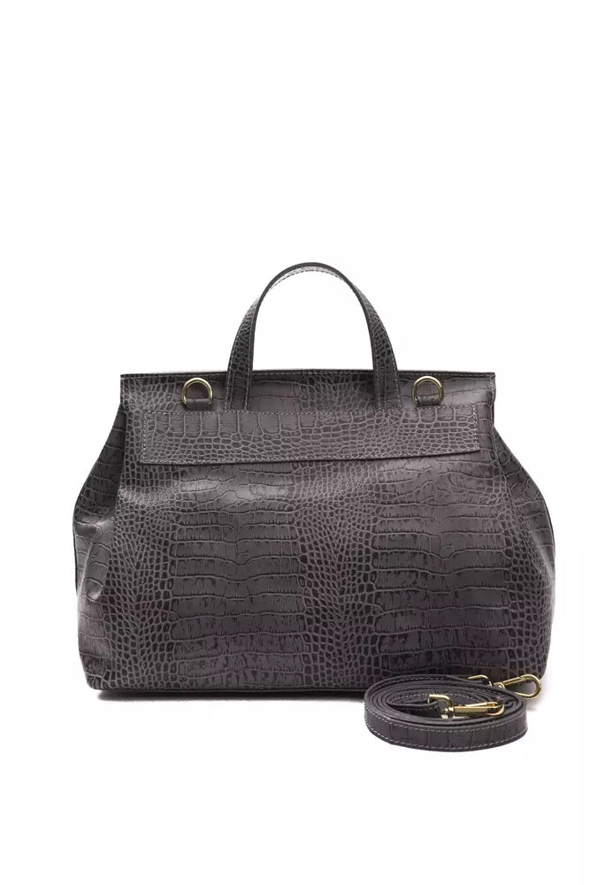Black leather handbag with gold hardware