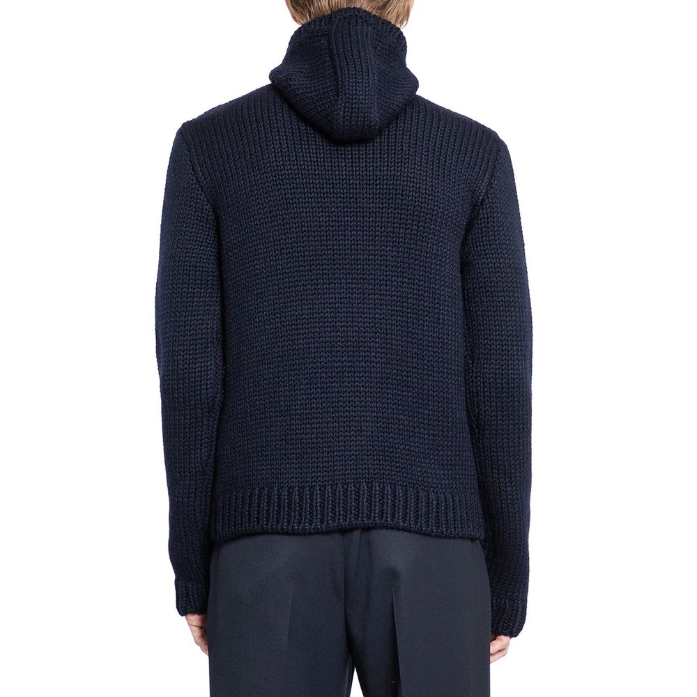 Navy blue knit sweater with hood
