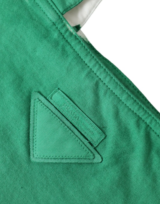 Green fabric with a logo on the left side
