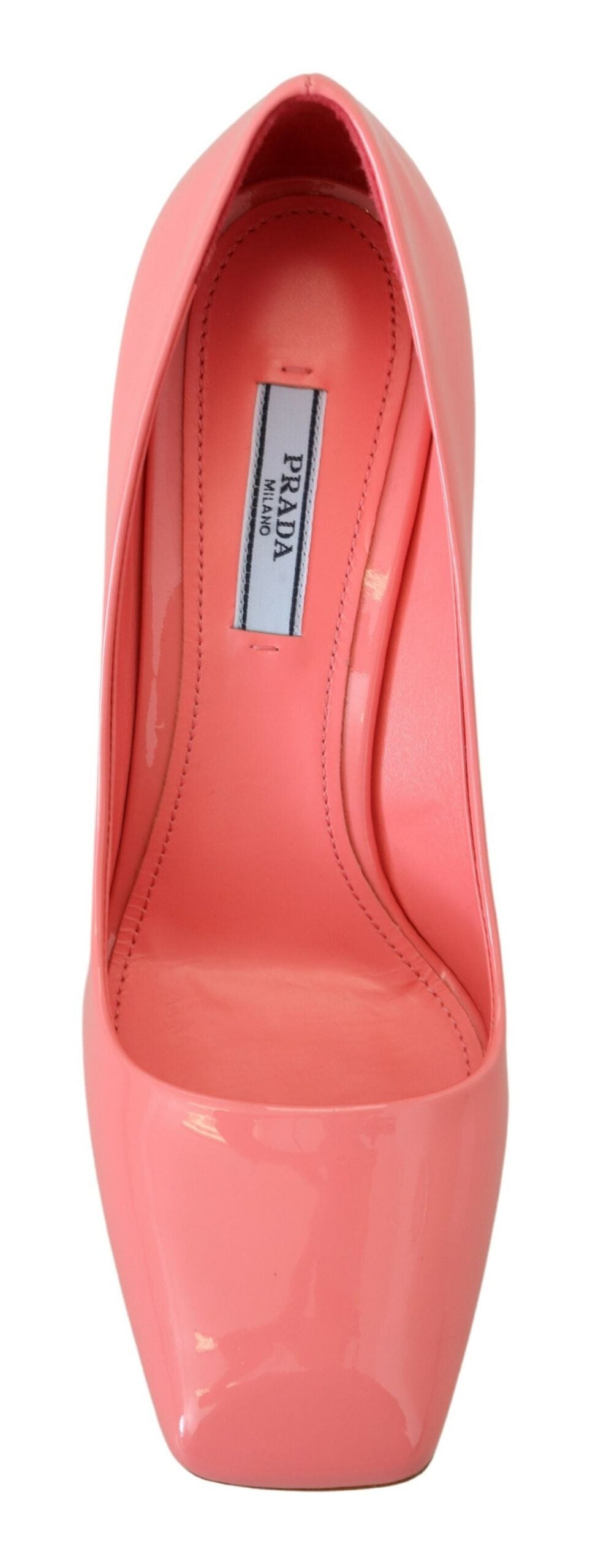 Pink high heel shoe with a label on the insole