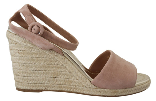 Brown wedge sandal with strap over foot and ankle
