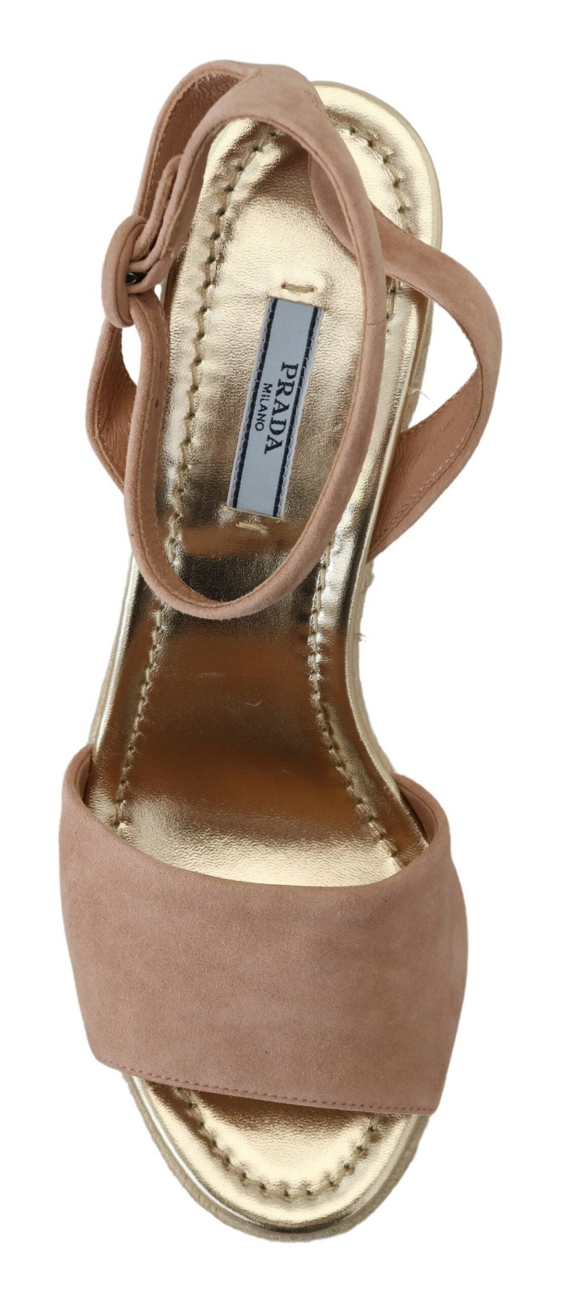 Brown sandal with gold straps and heel