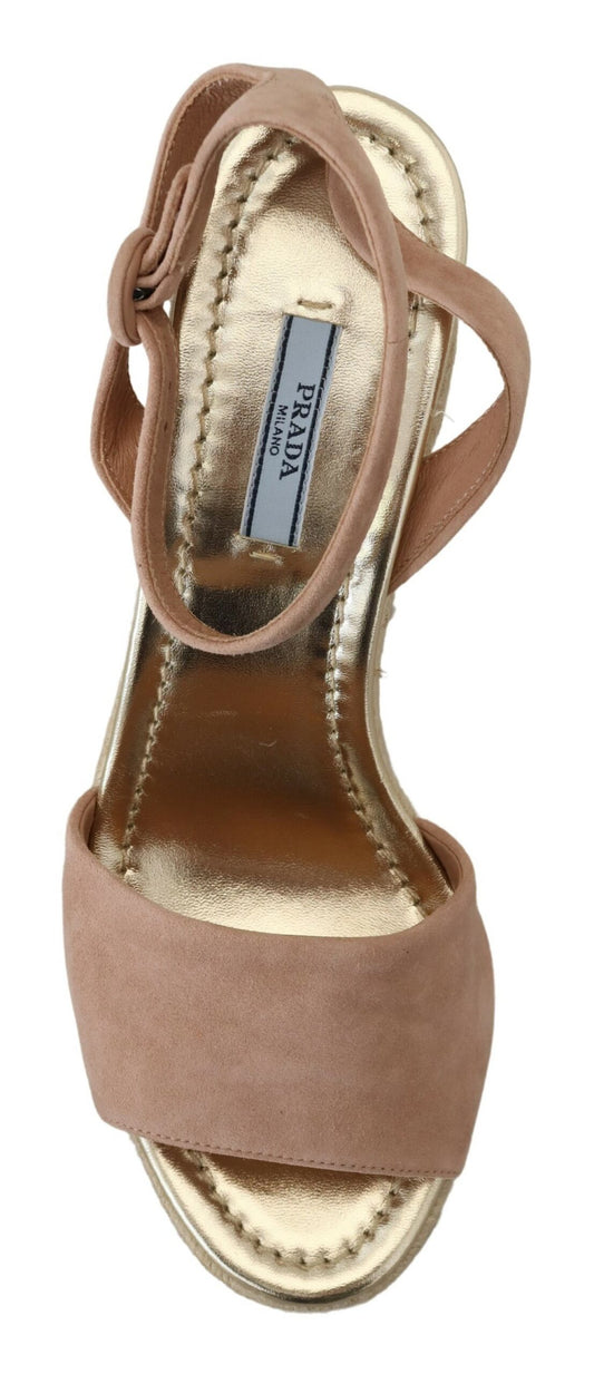 Brown sandal with gold straps and heel