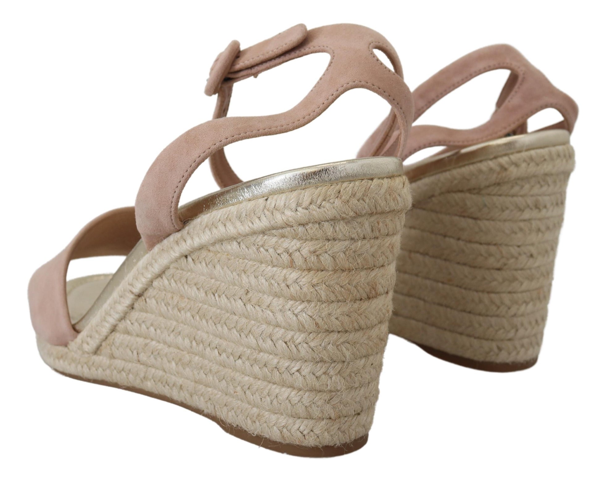 Pair of wedge sandals with open toe and ankle strap