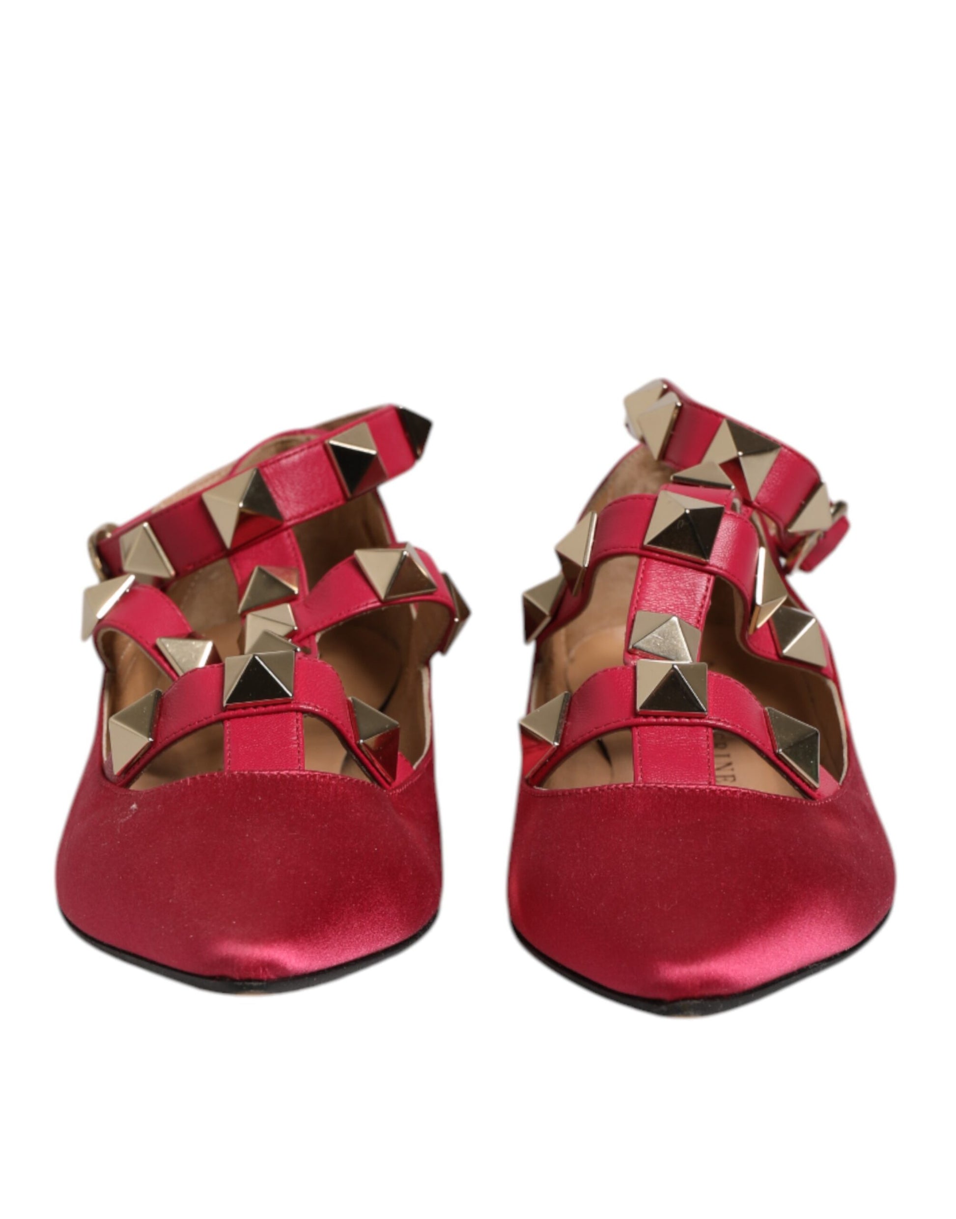 Red glittery high heel shoes with gold studs