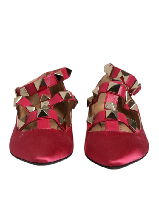 Red glittery high heel shoes with gold studs