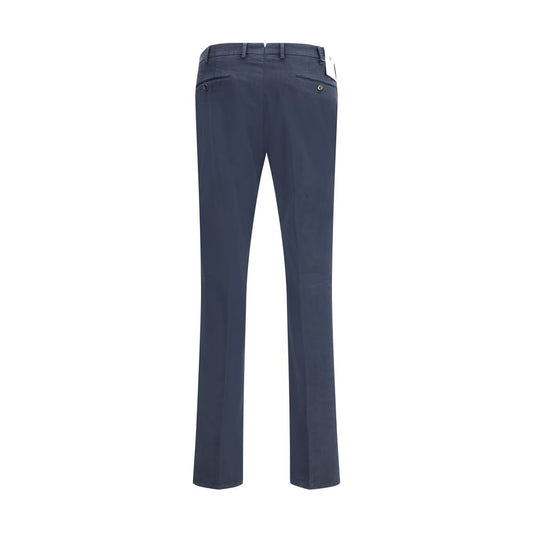 Pair of men's cotton pants with a slim fit and classic design, featuring a neutral color palette and tailored styling.