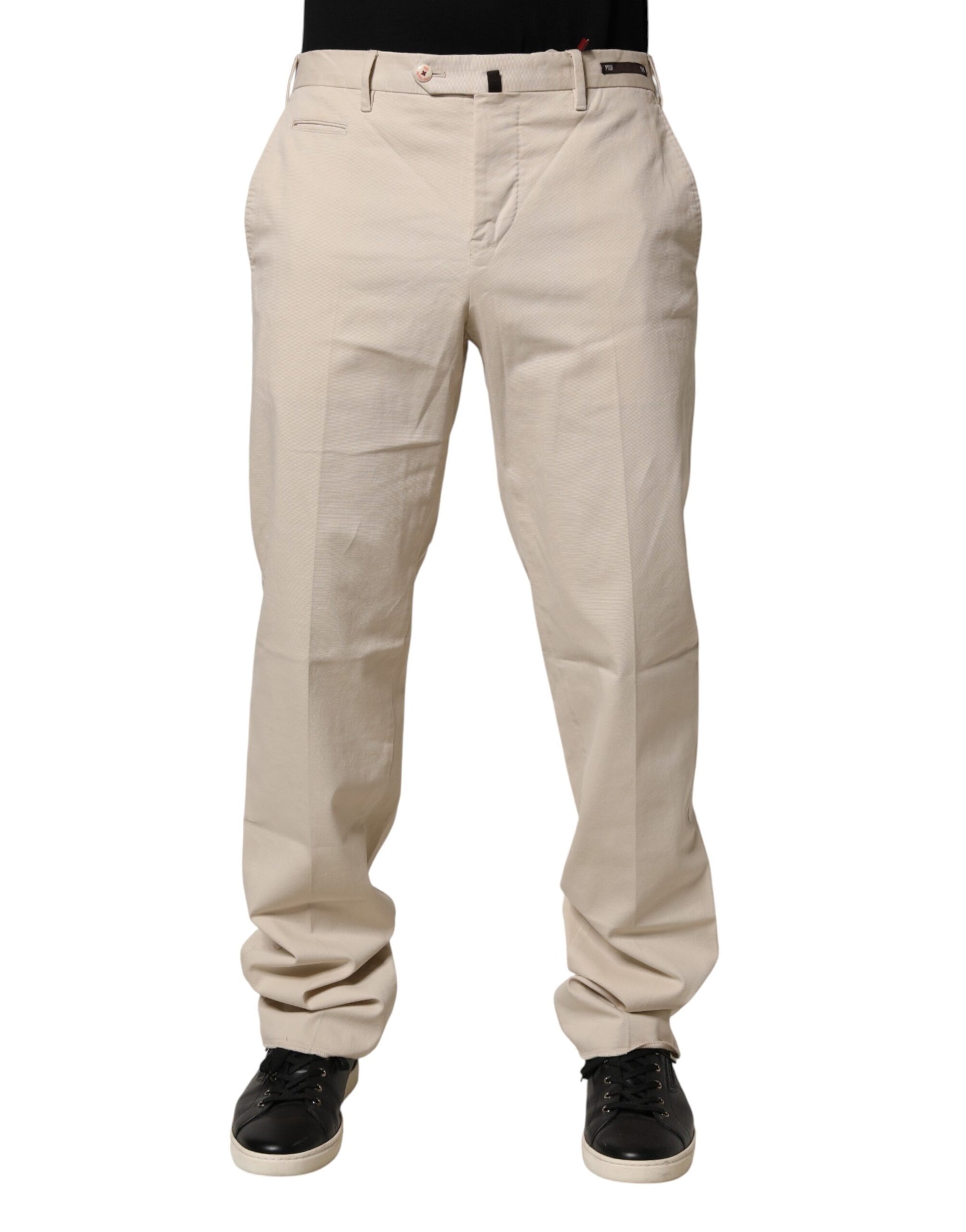 Tan men's chino pants with pockets, mid-waist, straight cut
