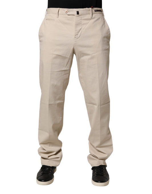 Tan men's chino pants with pockets, mid-waist, straight cut