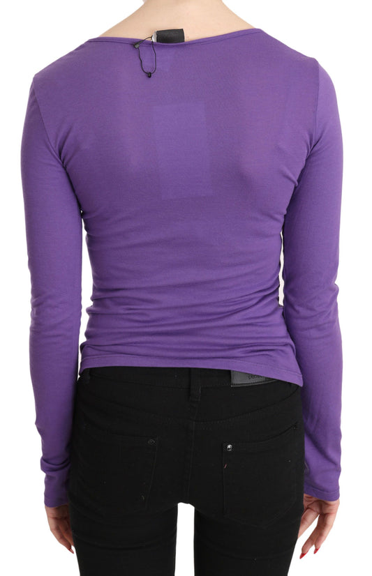 Long sleeve purple shirt on a mannequin torso