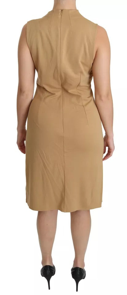 A brown knee length dress with a V-neck and viscose material