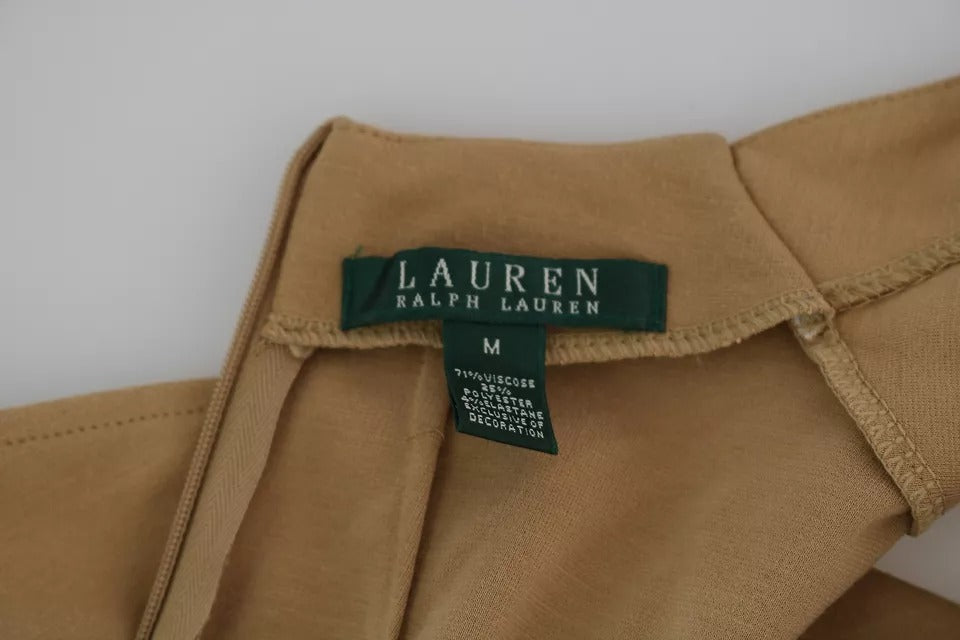 A brown viscose dress with a V-neck and knee length