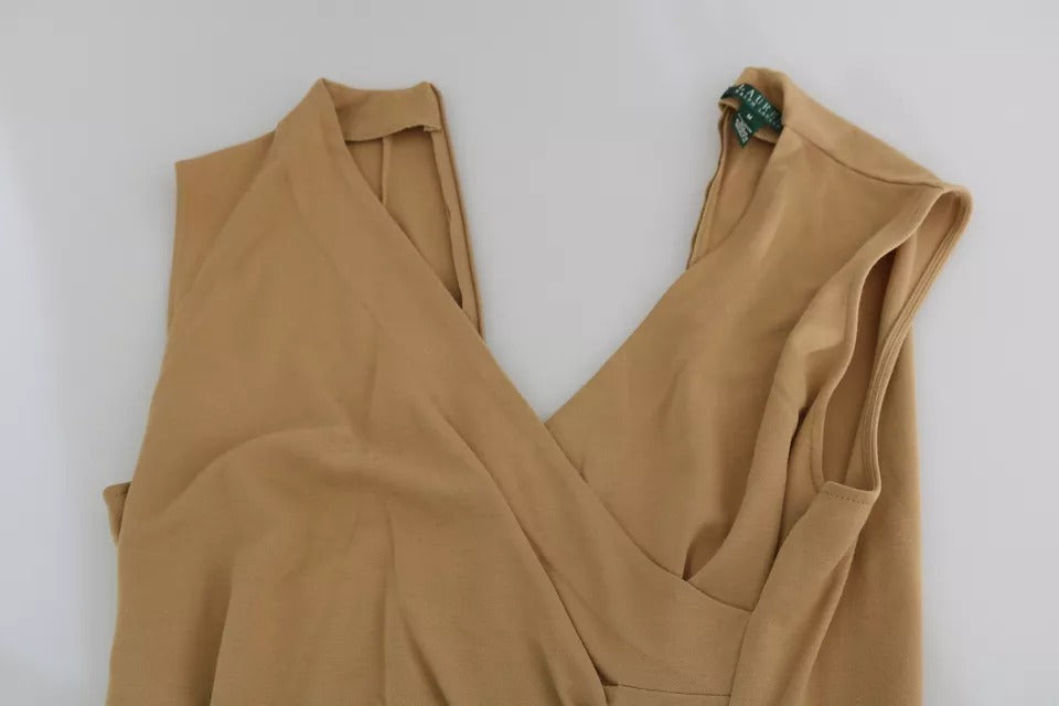 Brown v-neck shift dress, knee length, viscose fabric