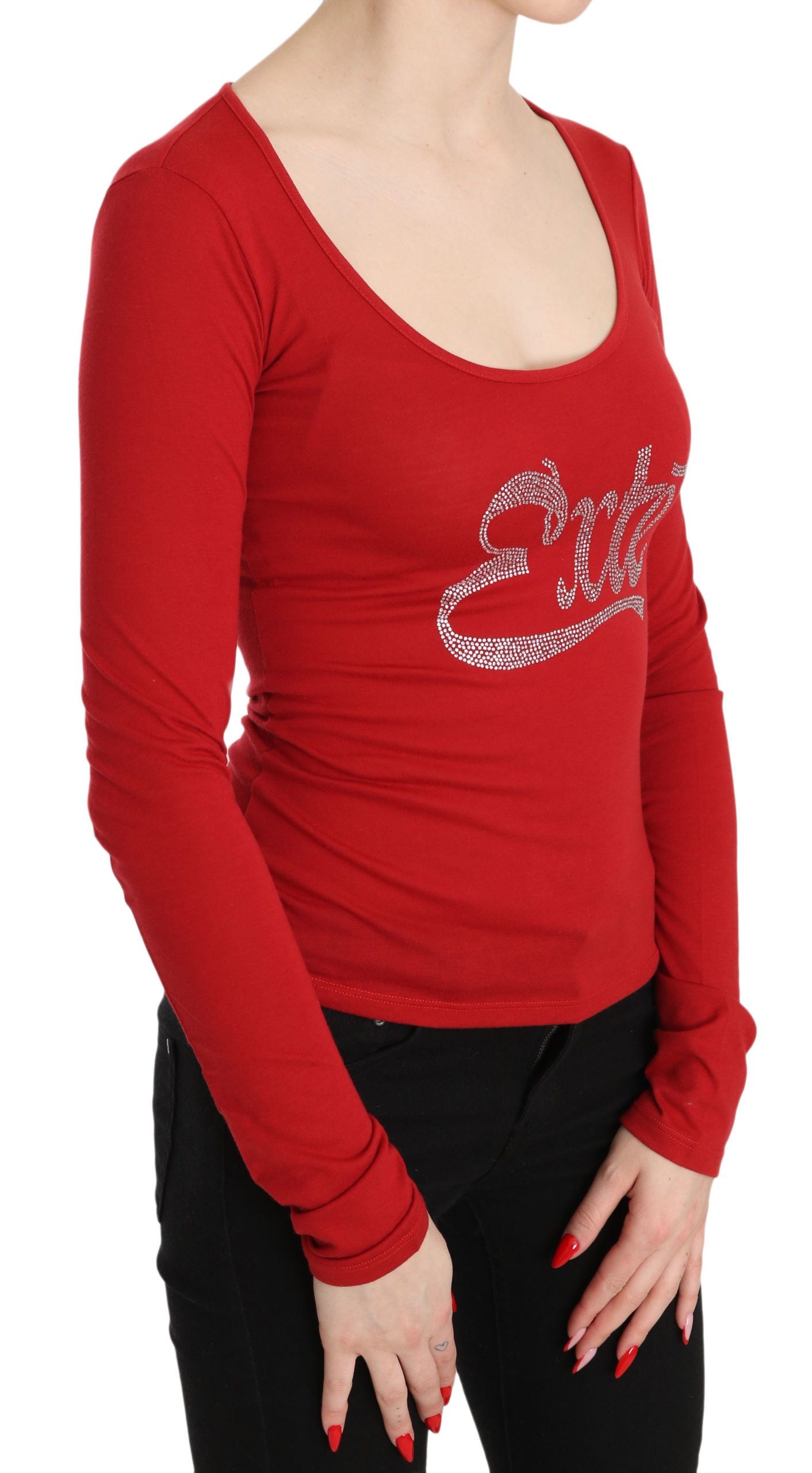 Red long sleeve shirt on woman