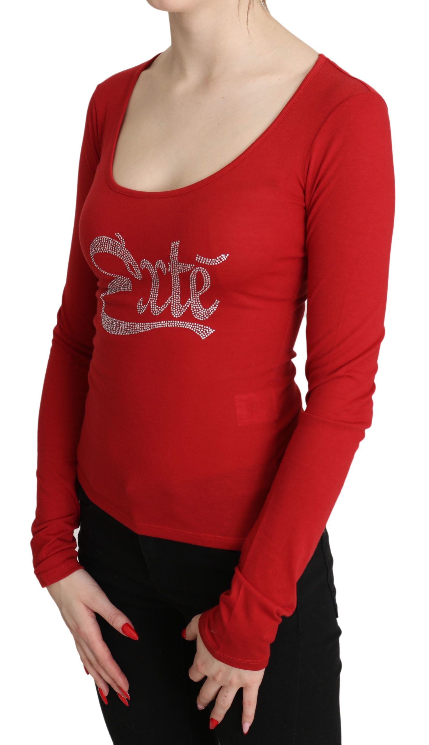 Red long sleeve shirt with embroidery on front