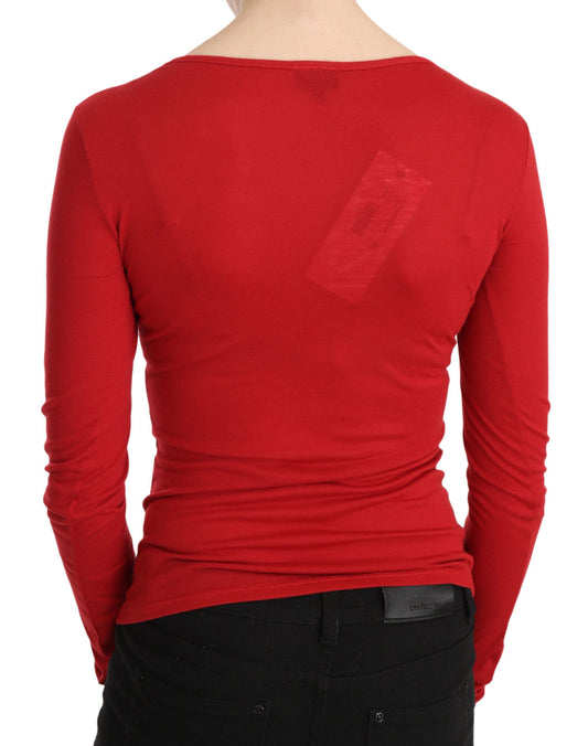 Red long sleeve shirt on a person