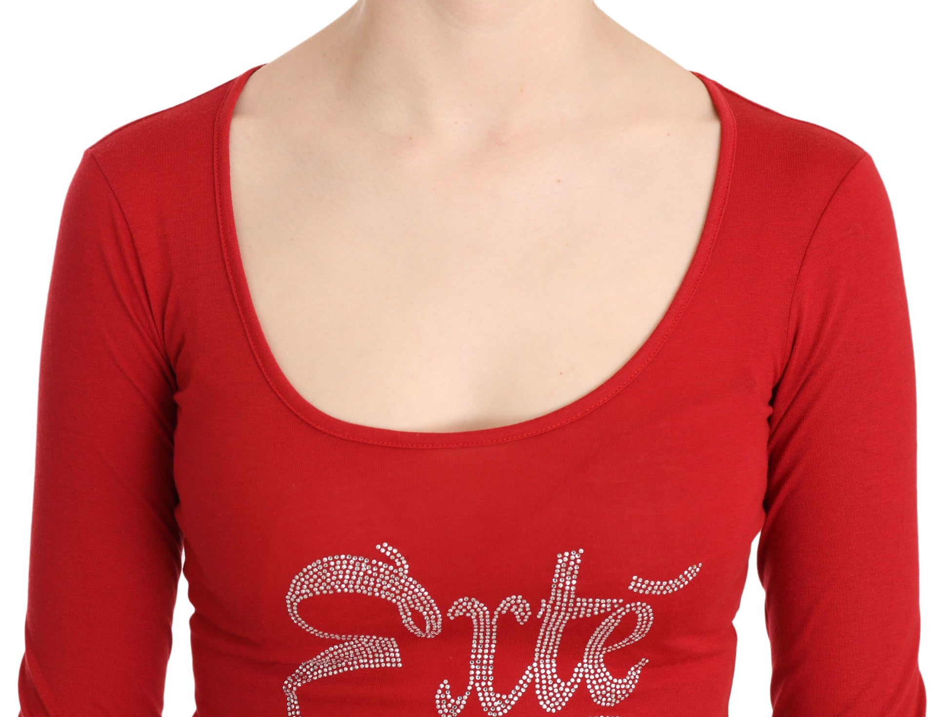 Red long sleeve shirt with embroidered logo on chest
