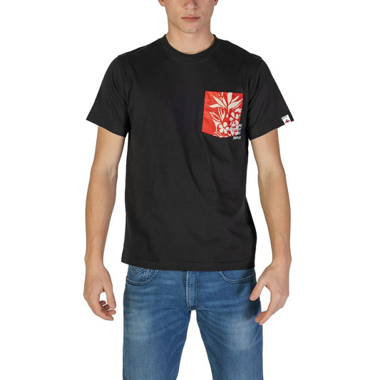 Black t-shirt with red design on front