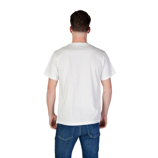 A white cotton t-shirt with short sleeves