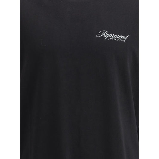 Black t-shirt with white embroidery on front