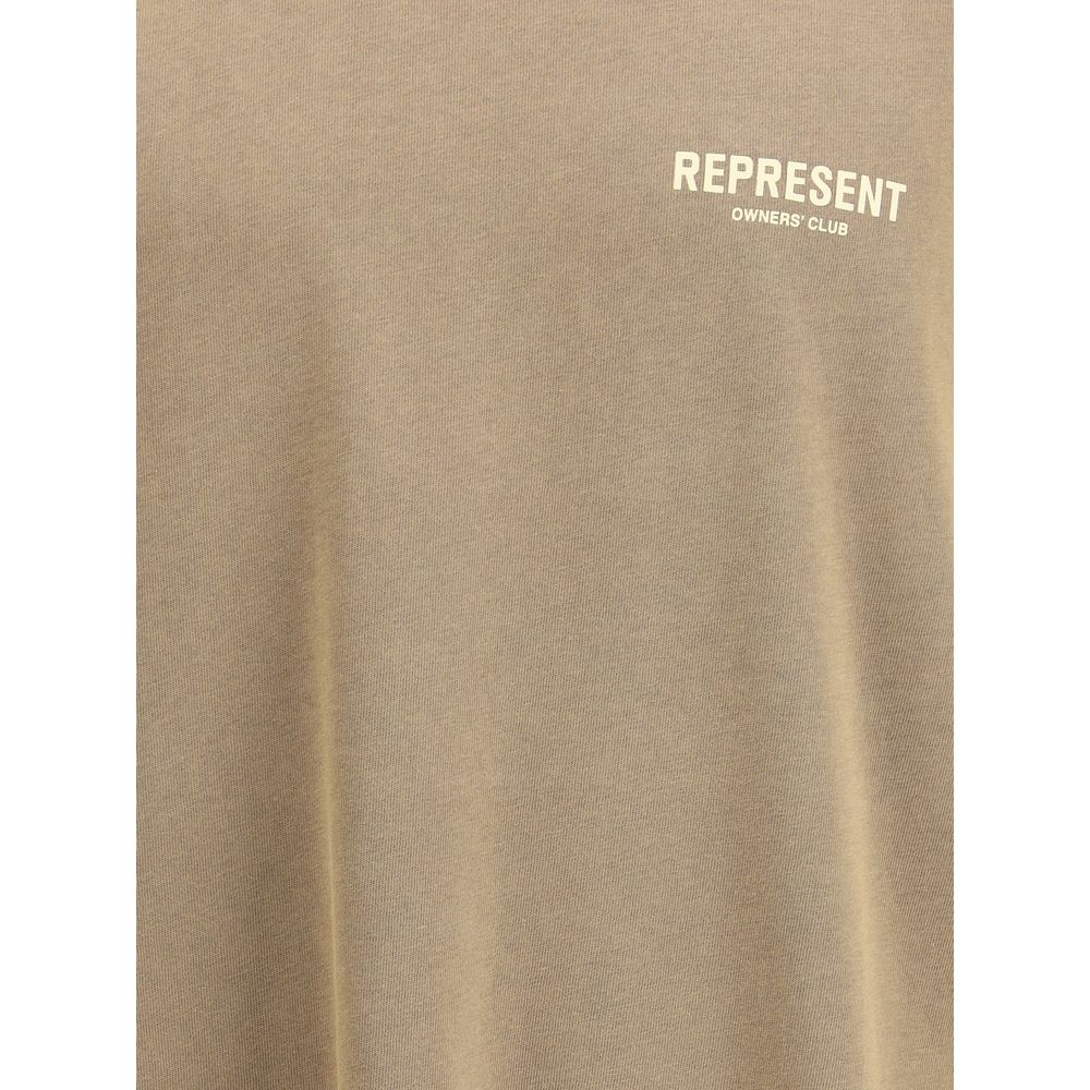 A brown cotton t-shirt with a logo on the front