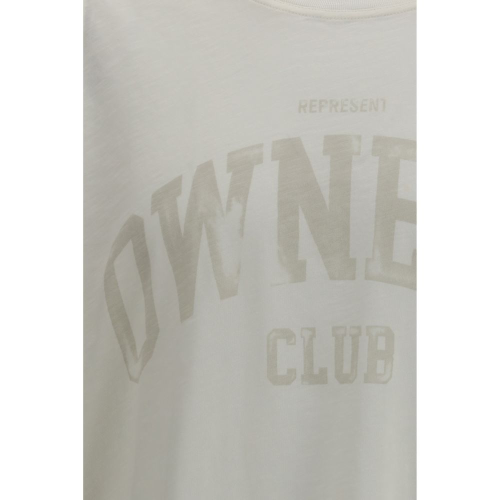 White cotton t-shirt with "OWNERS CLUB" printed in gray lettering