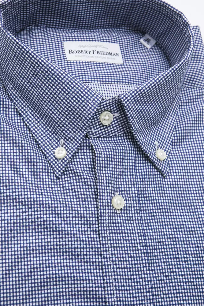 Blue plaid shirt on hanger