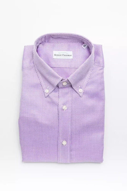 Purple button down shirt on a white background
