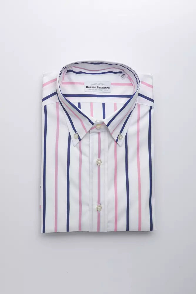 Pink striped shirt on hanger