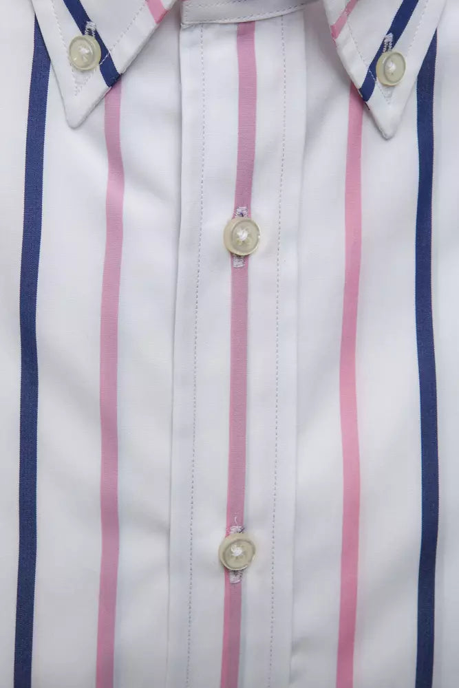 Men's button up shirt with pink stripes