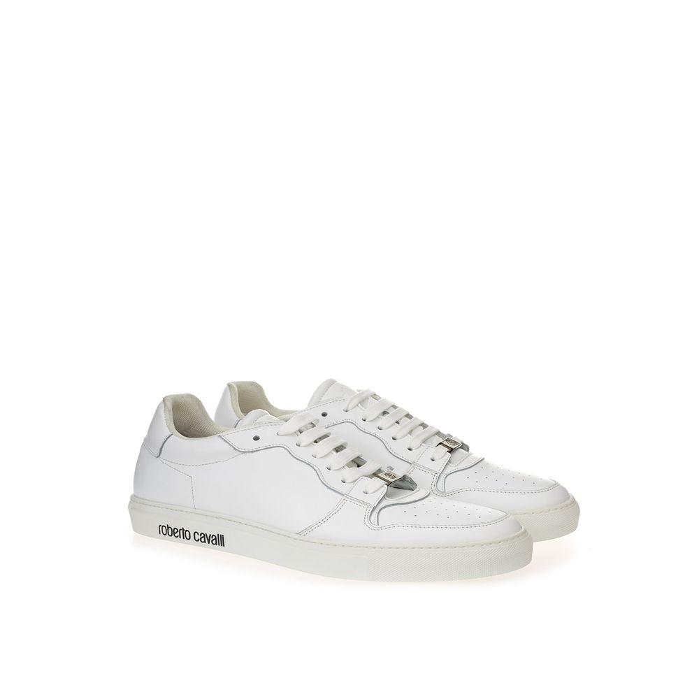 White sneakers with laces and a small logo on the side